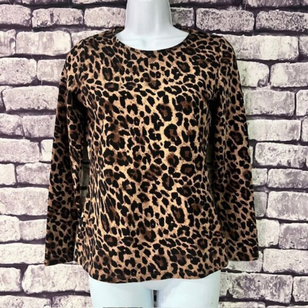 Talbots Brown & Black Animal Print Long Sleeve Tee Size PP